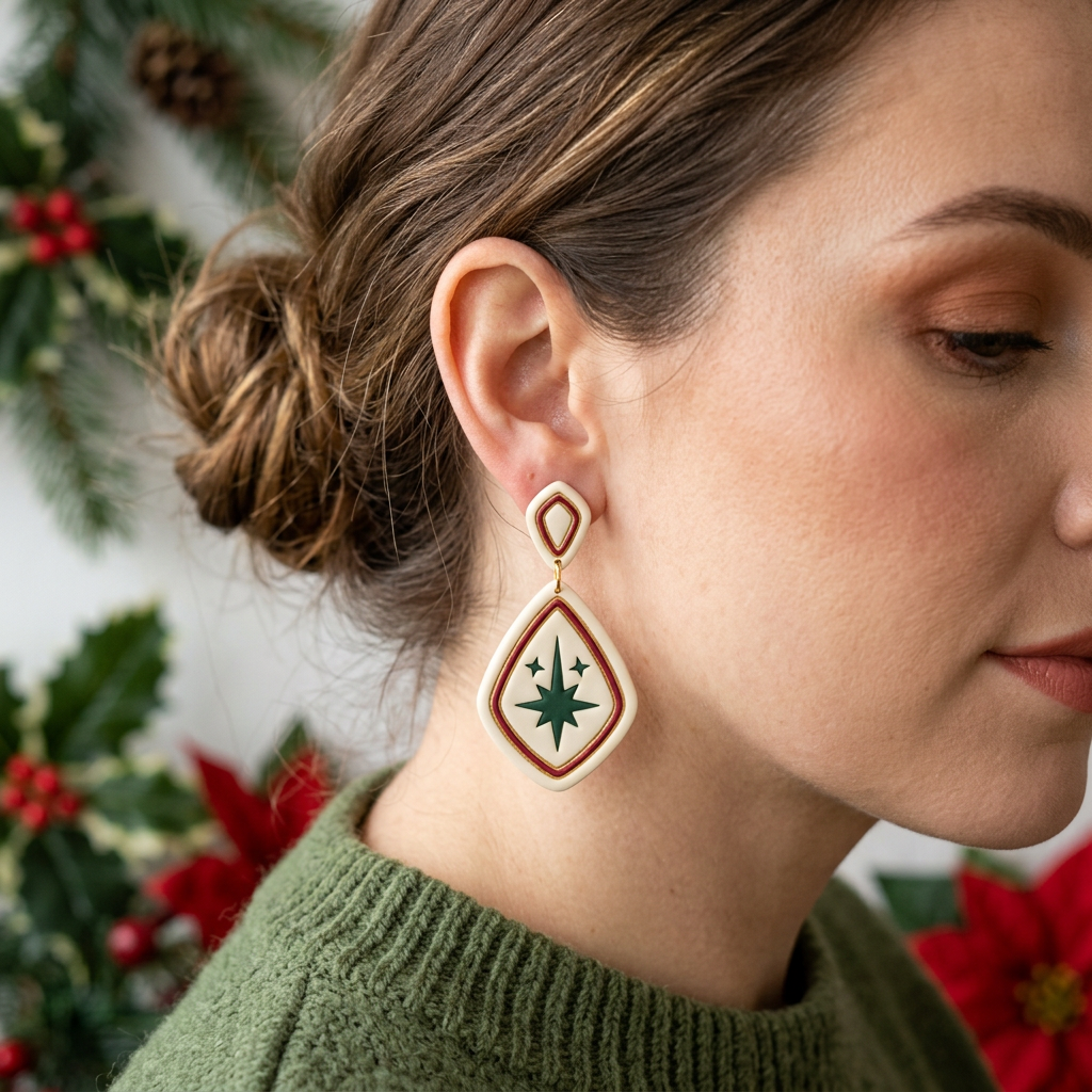 Winter Star Drop Earrings Set of 2 Polymer Clay Cutter | Festive Tool