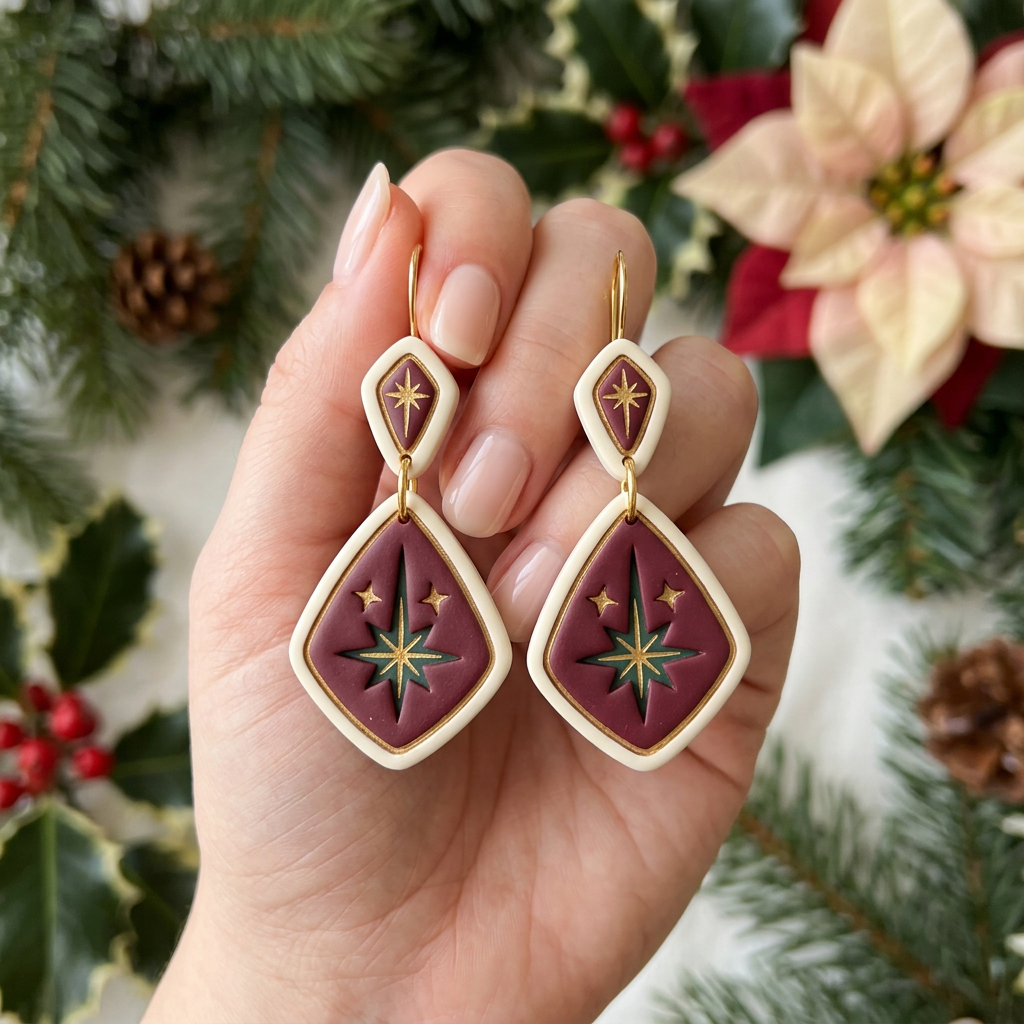 Winter Star Drop Earrings Set of 2 Polymer Clay Cutter | Festive Tool