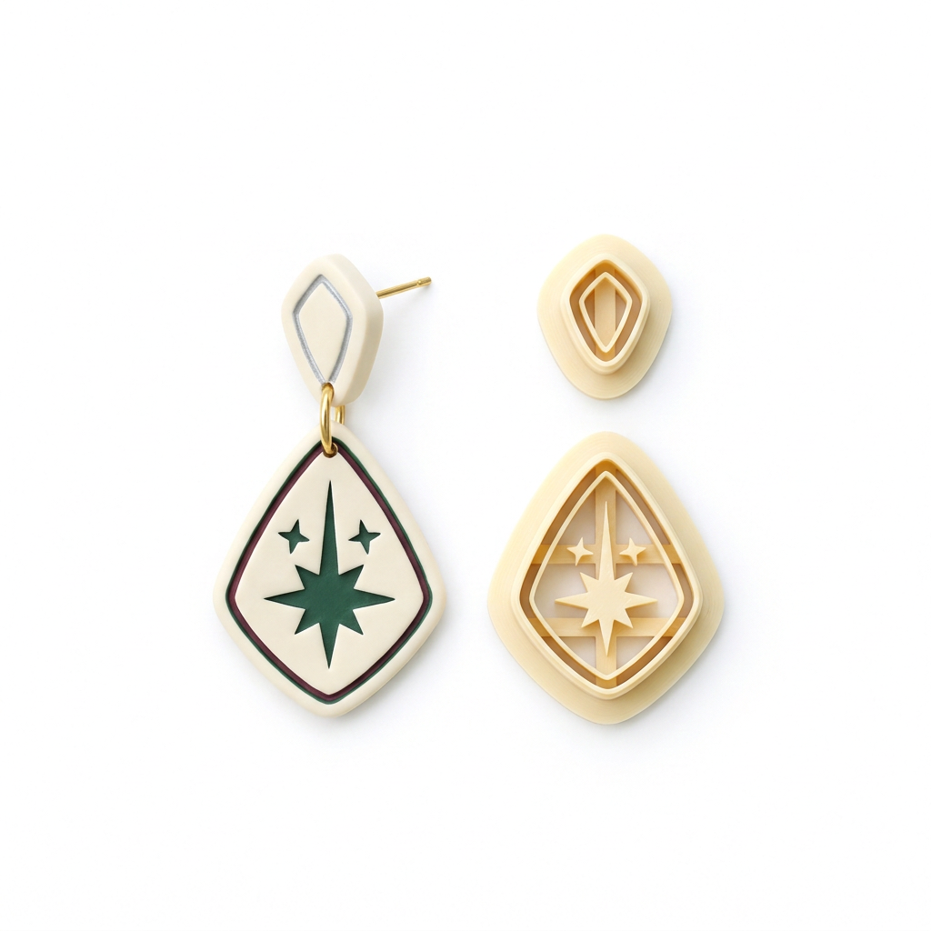 Winter Star Drop Earrings Set of 2 Polymer Clay Cutter | Festive Tool