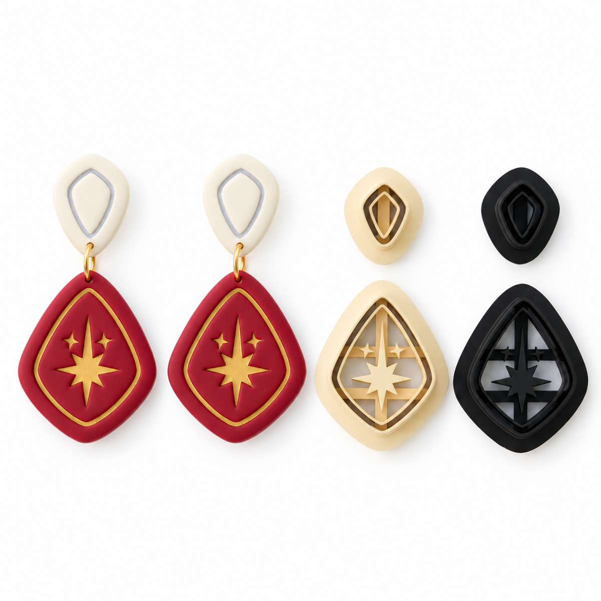 Winter Star Drop Earrings Set of 2 Polymer Clay Cutter | Festive Tool