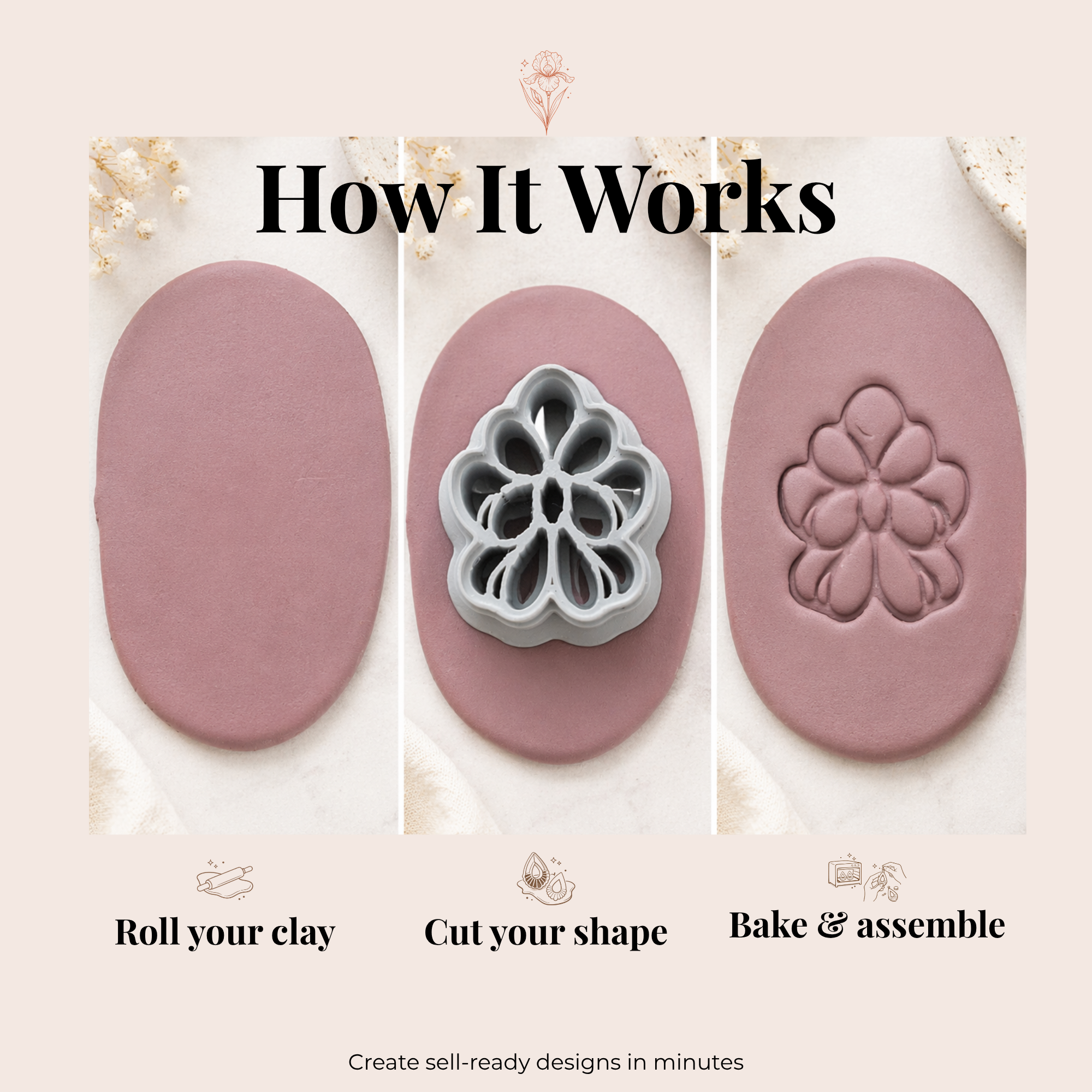 Wisteria Flower Polymer Clay Cutter 25-50mm | Floral Jewellery | IrisCrafts7