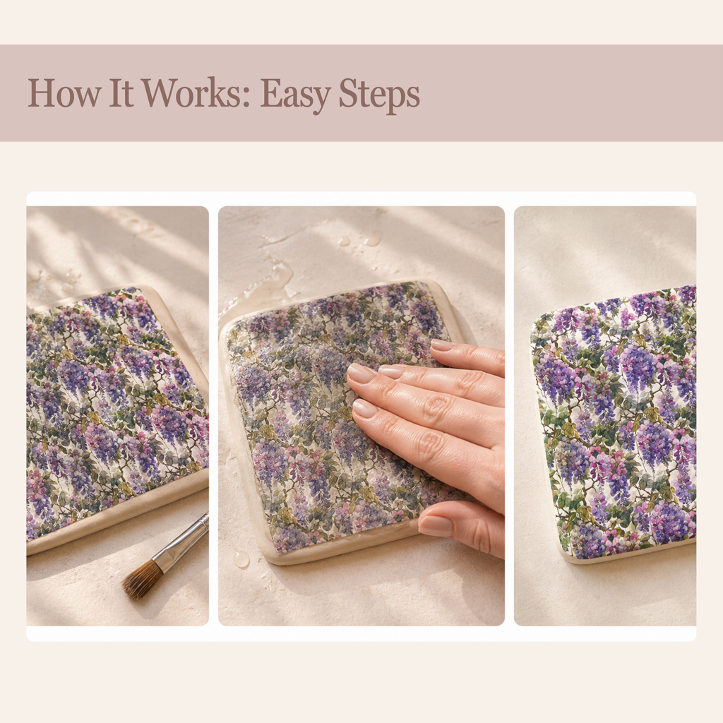 Wisteria Flowers Transfer Paper for Polymer Clay 150x100mm | Floral Clay Transfer | IrisCrafts7