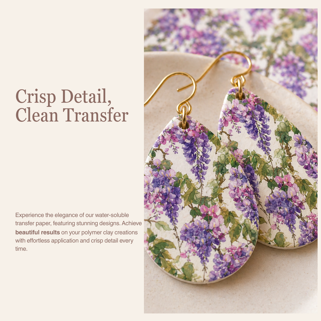 Wisteria Flowers Transfer Paper for Polymer Clay 150x100mm | Floral Clay Transfer | IrisCrafts7