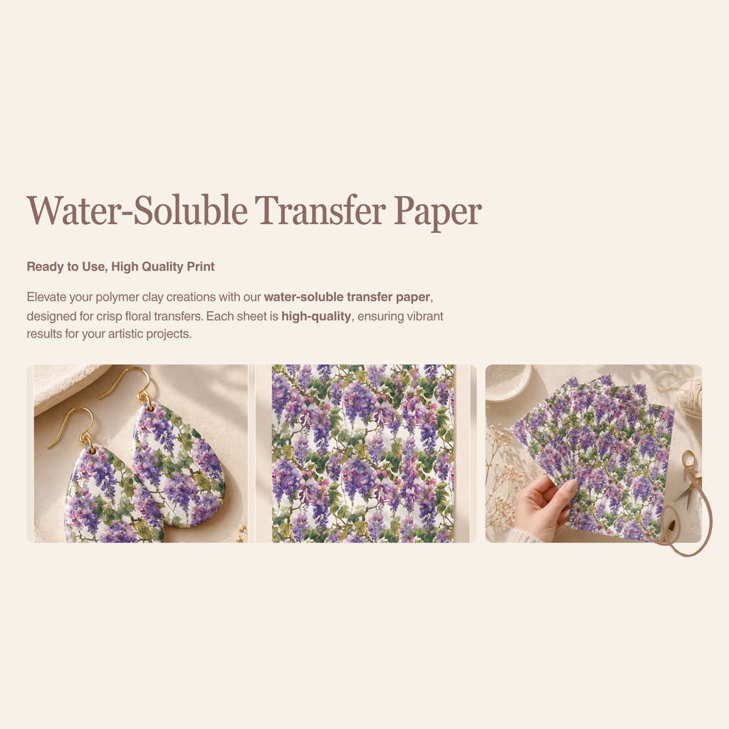 Wisteria Flowers Transfer Paper for Polymer Clay 150x100mm | Floral Clay Transfer | IrisCrafts7
