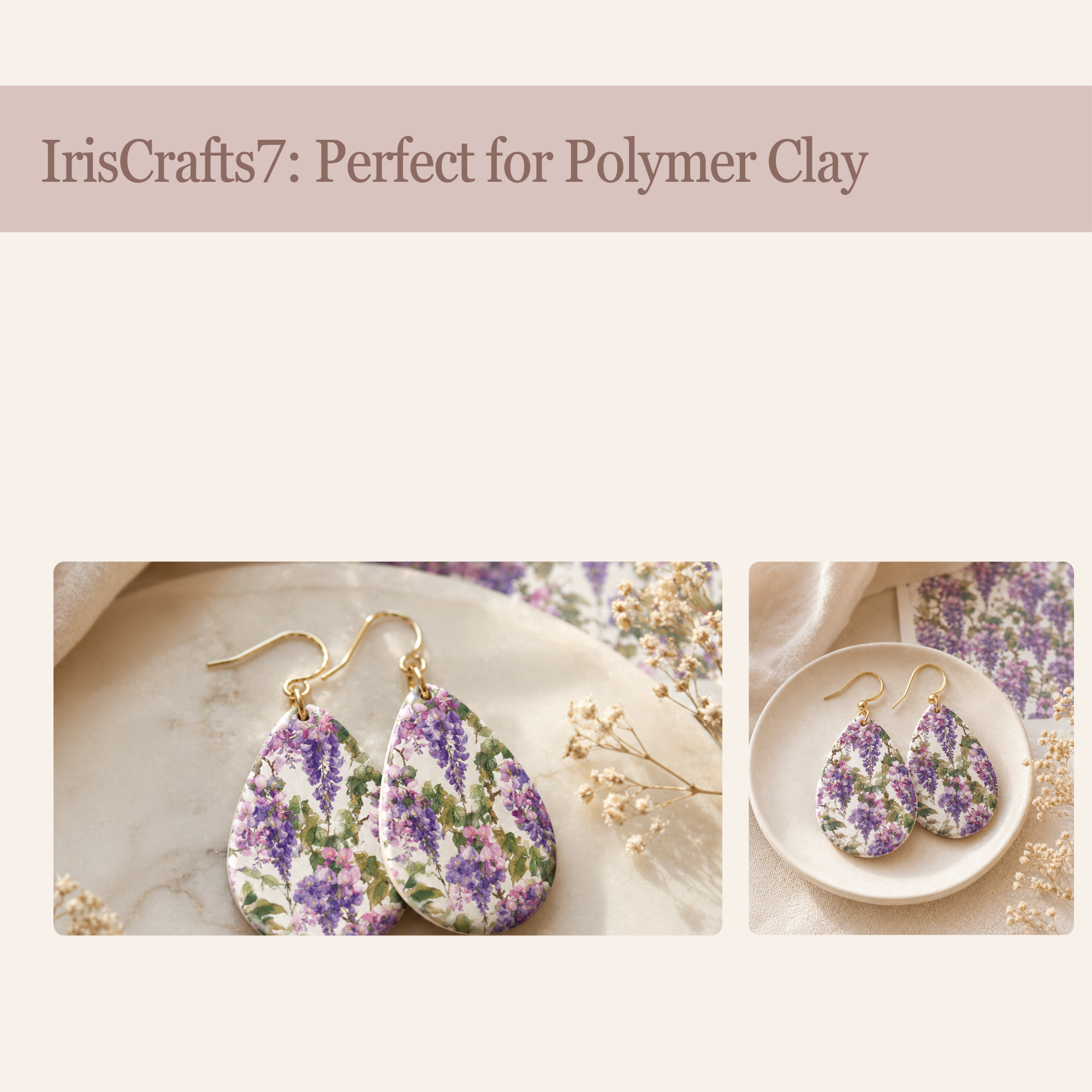 Wisteria Flowers Transfer Paper for Polymer Clay 150x100mm | Floral Clay Transfer | IrisCrafts7