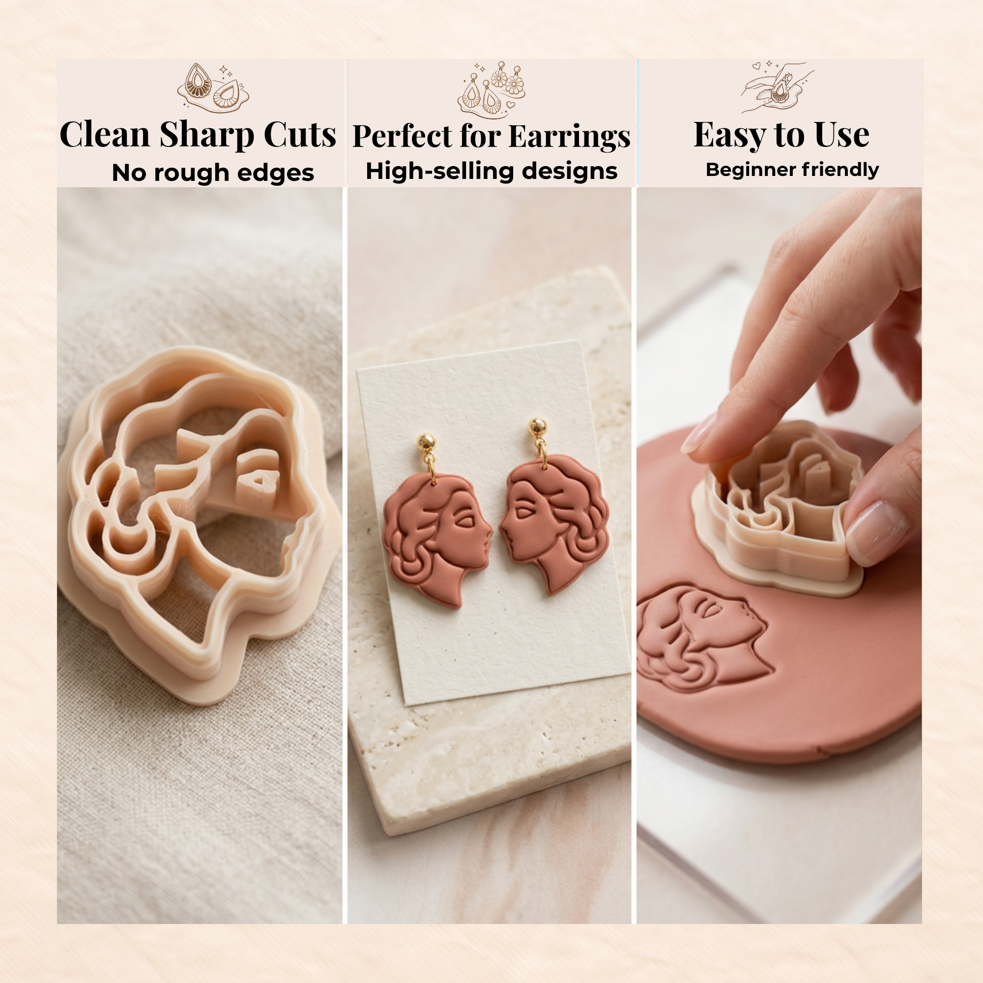Woman Profile Polymer Clay Cutter | 3D Printed Silhouette Clay Earring Cutter | Female Profile Shape Cutter for Clay Jewellery Making | Clay Earring Tool