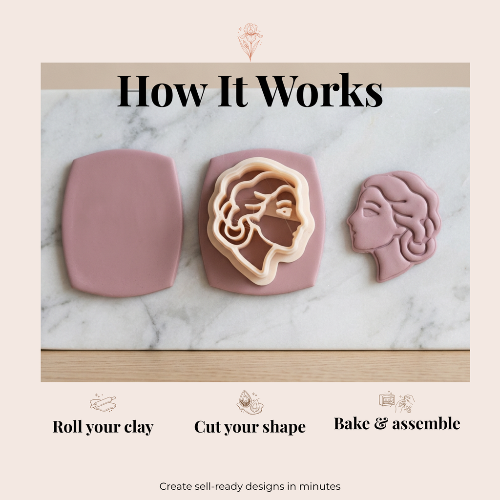 Woman Profile Polymer Clay Cutter | 3D Printed Silhouette Clay Earring Cutter | Female Profile Shape Cutter for Clay Jewellery Making | Clay Earring Tool