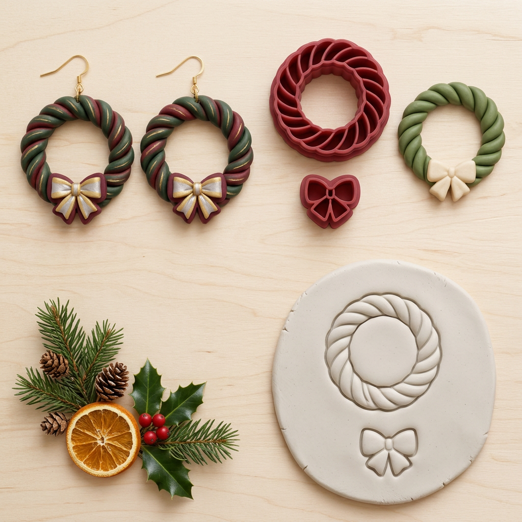 Wreath 1 Polymer Clay Cutter Set of 2 | Christmas Earring Tool