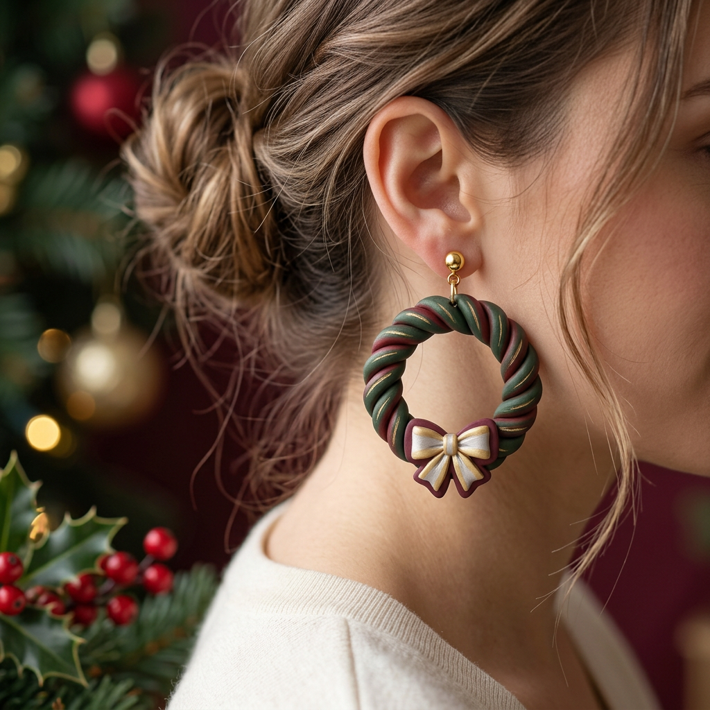 Wreath 1 Polymer Clay Cutter Set of 2 | Christmas Earring Tool