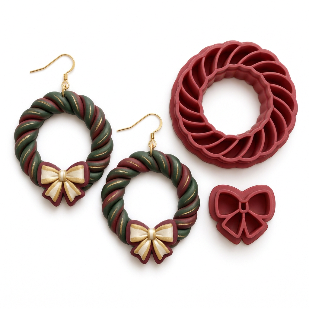 Wreath 1 Polymer Clay Cutter Set of 2 | Christmas Earring Tool