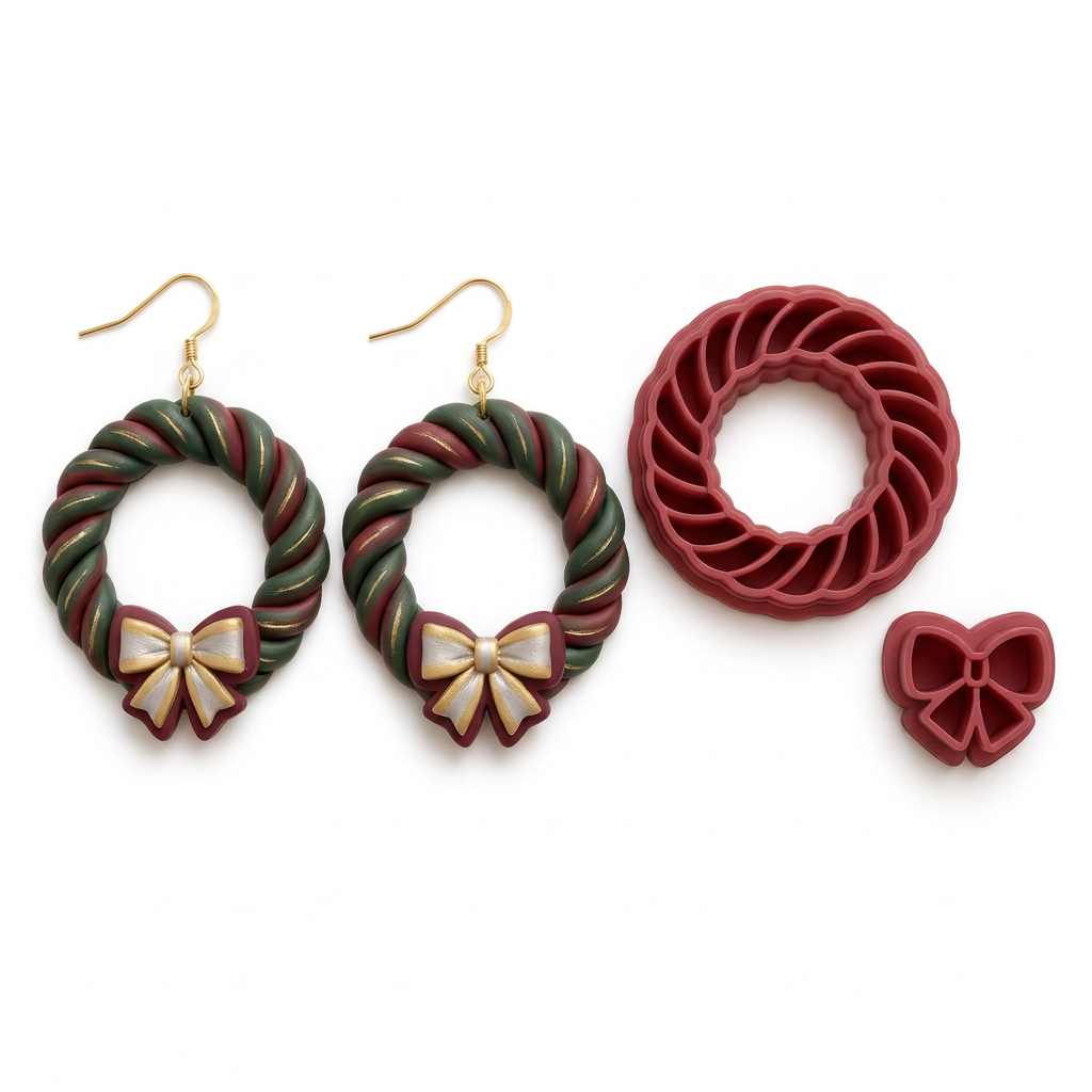 Wreath 1 Polymer Clay Cutter Set of 2 | Christmas Earring Tool