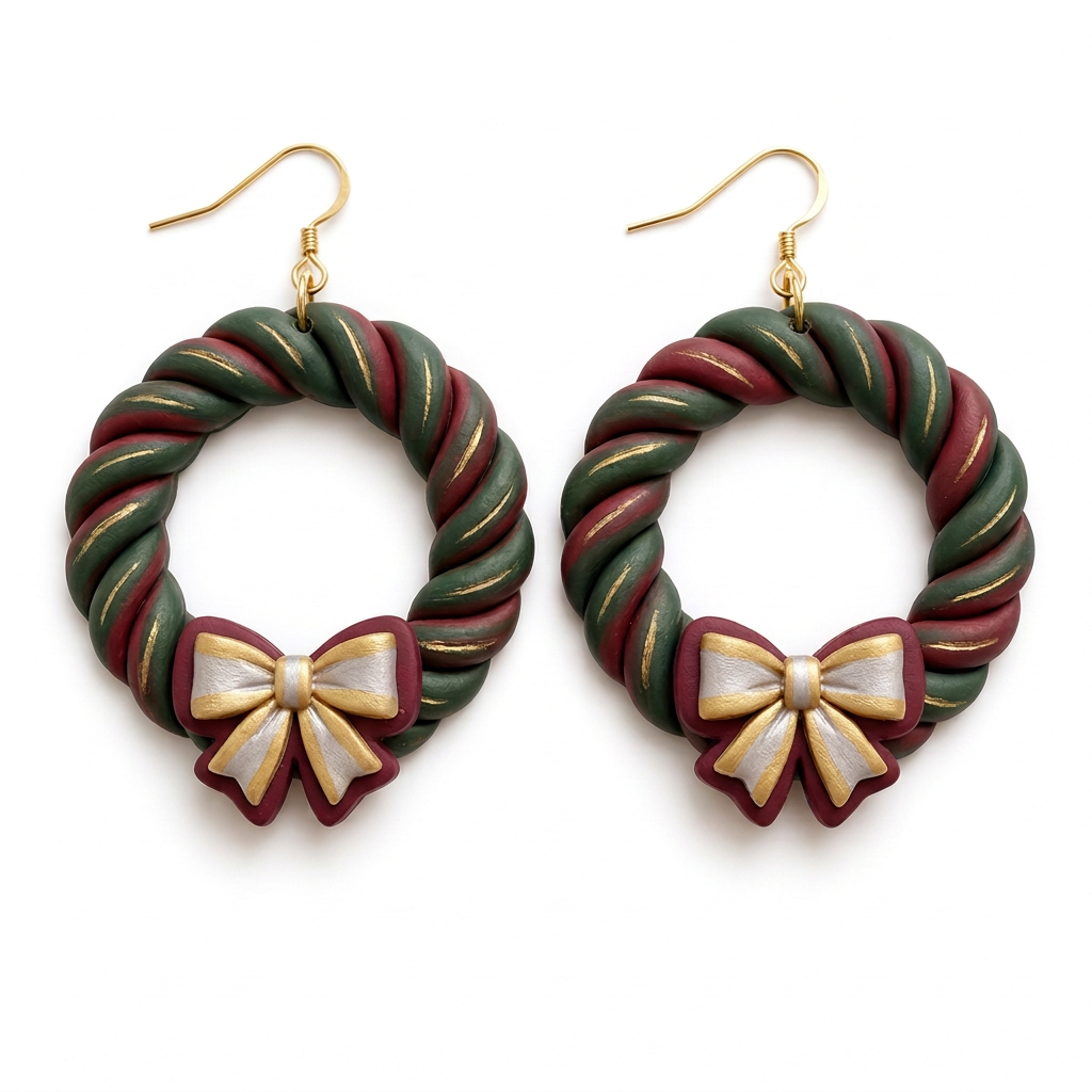 Wreath 1 Polymer Clay Cutter Set of 2 | Christmas Earring Tool