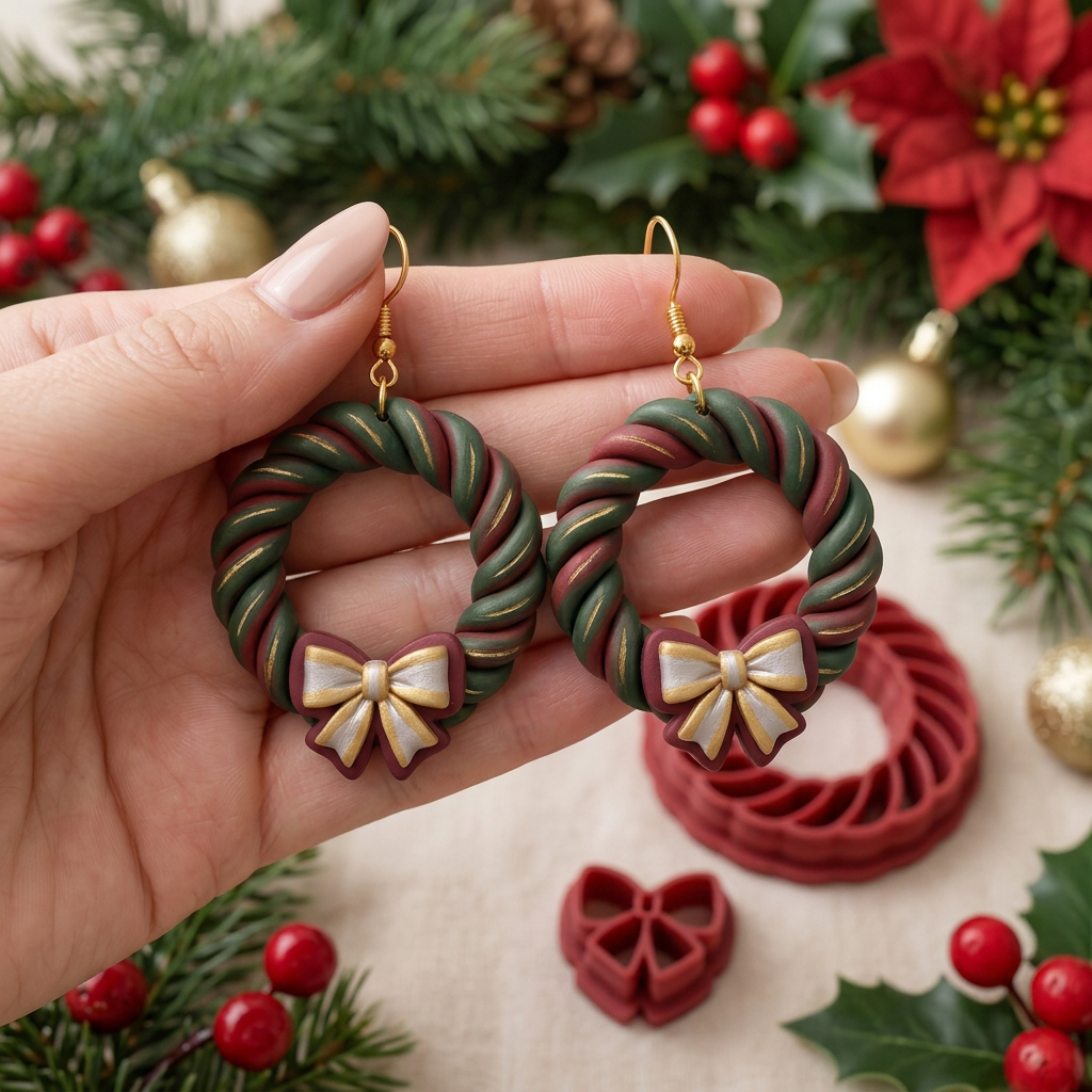 Wreath 1 Polymer Clay Cutter Set of 2 | Christmas Earring Tool
