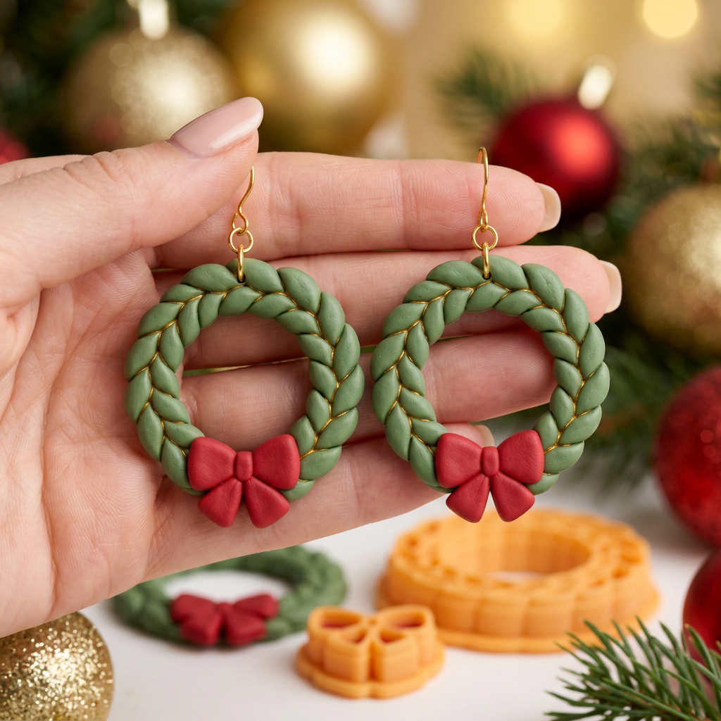 Wreath 2 Set of 2 Polymer Clay Cutter | Christmas Earring Tool