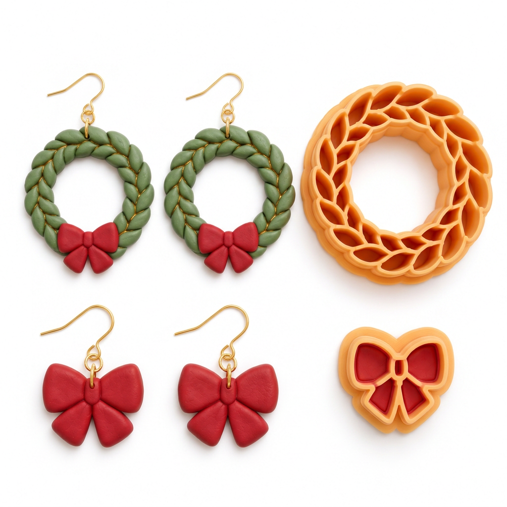 Wreath 2 Set of 2 Polymer Clay Cutter | Christmas Earring Tool