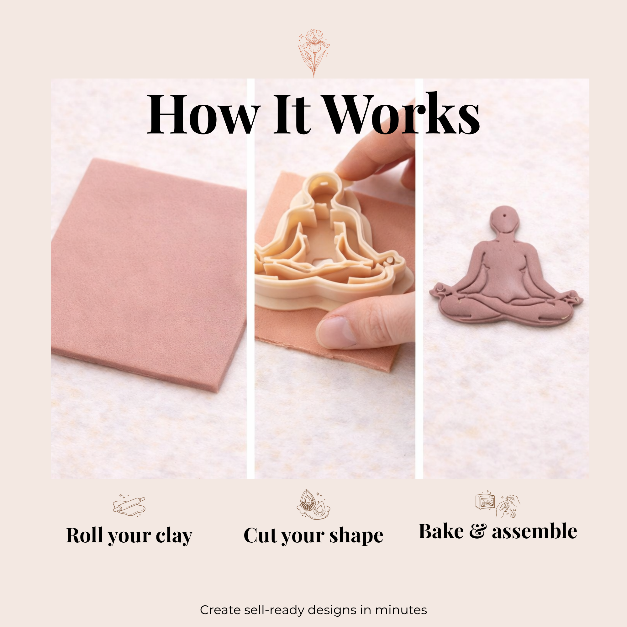 Yoga Lotus Pose Polymer Clay Cutter 30-50mm | Spiritual Jewellery | IrisCrafts7