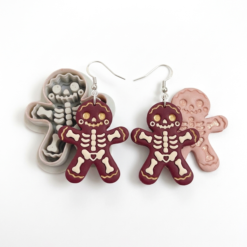 Gingerbread Skeleton Polymer Clay Cutter | Funny Christmas Earring Tool