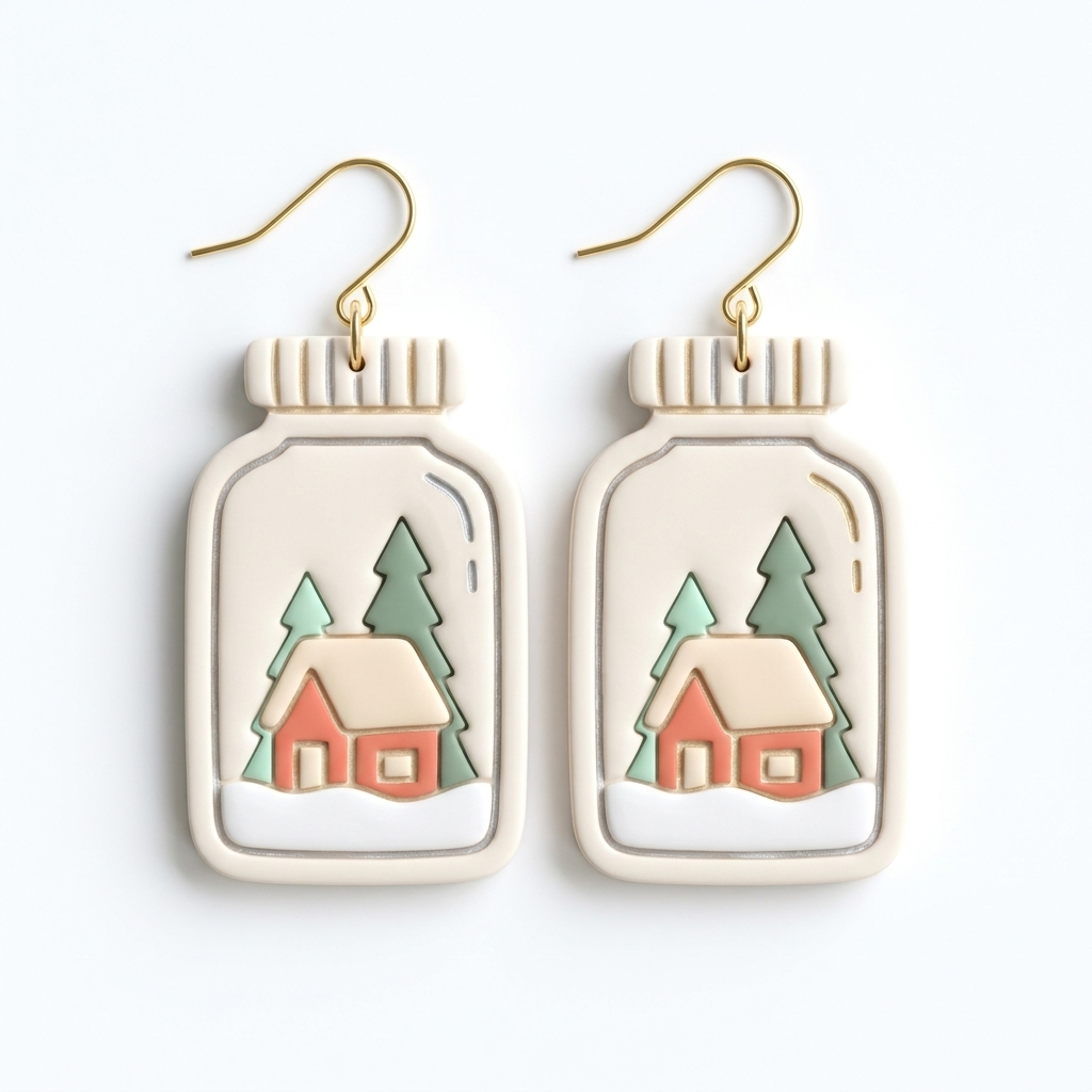Christmas Jar with House Polymer Clay Cutter Set | Festive Earring Tool