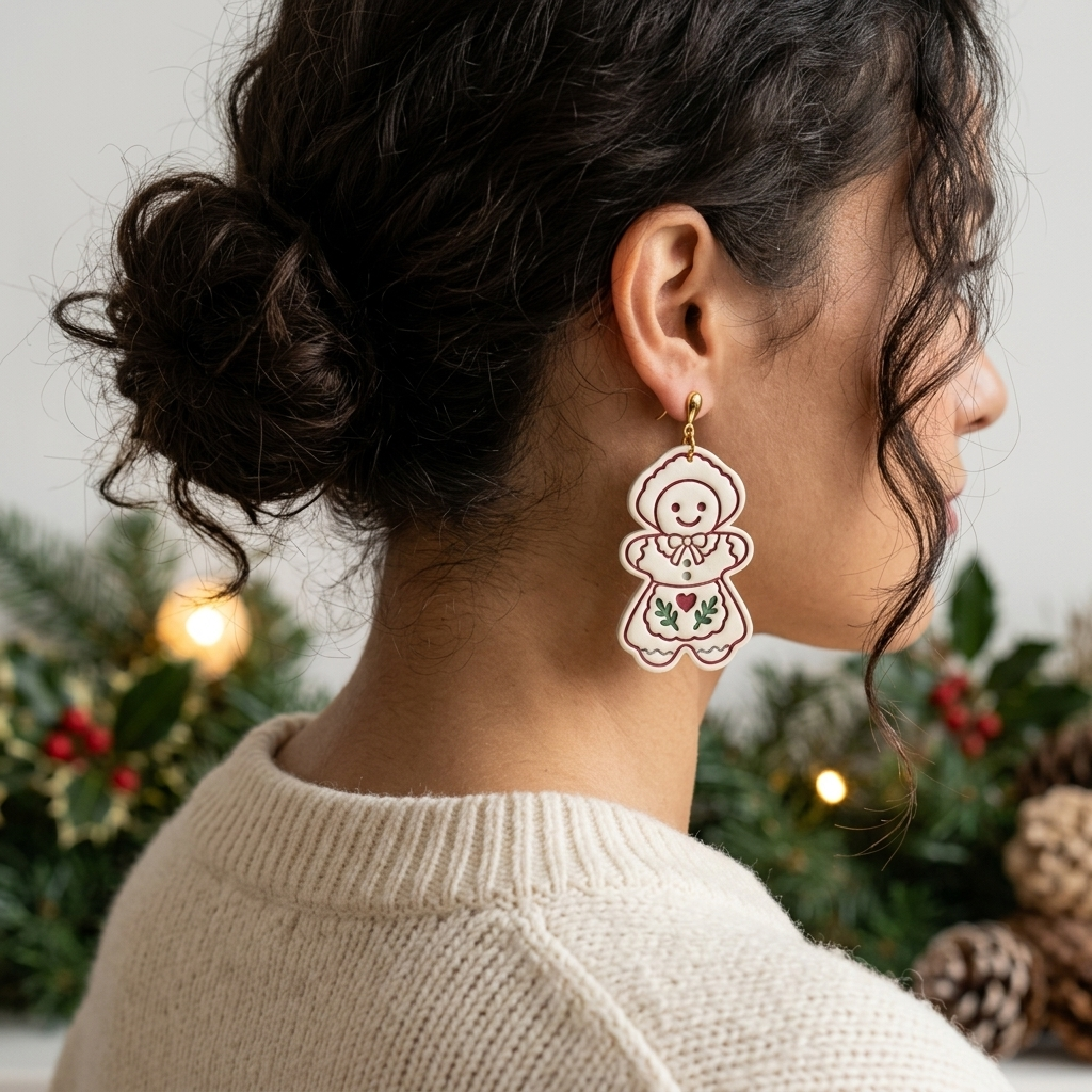 Village Gingerbread Girl Polymer Clay Cutter | Christmas Earring Tool