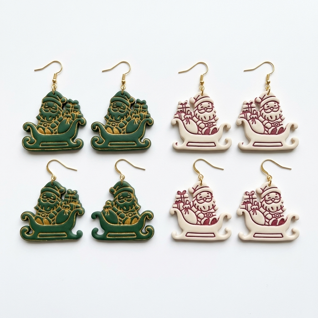 Kawaii Santa Sleigh Polymer Clay Cutter | Cute Christmas Earring Tool